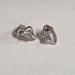 Sweet little sterling silver heart with cz stud earrings
